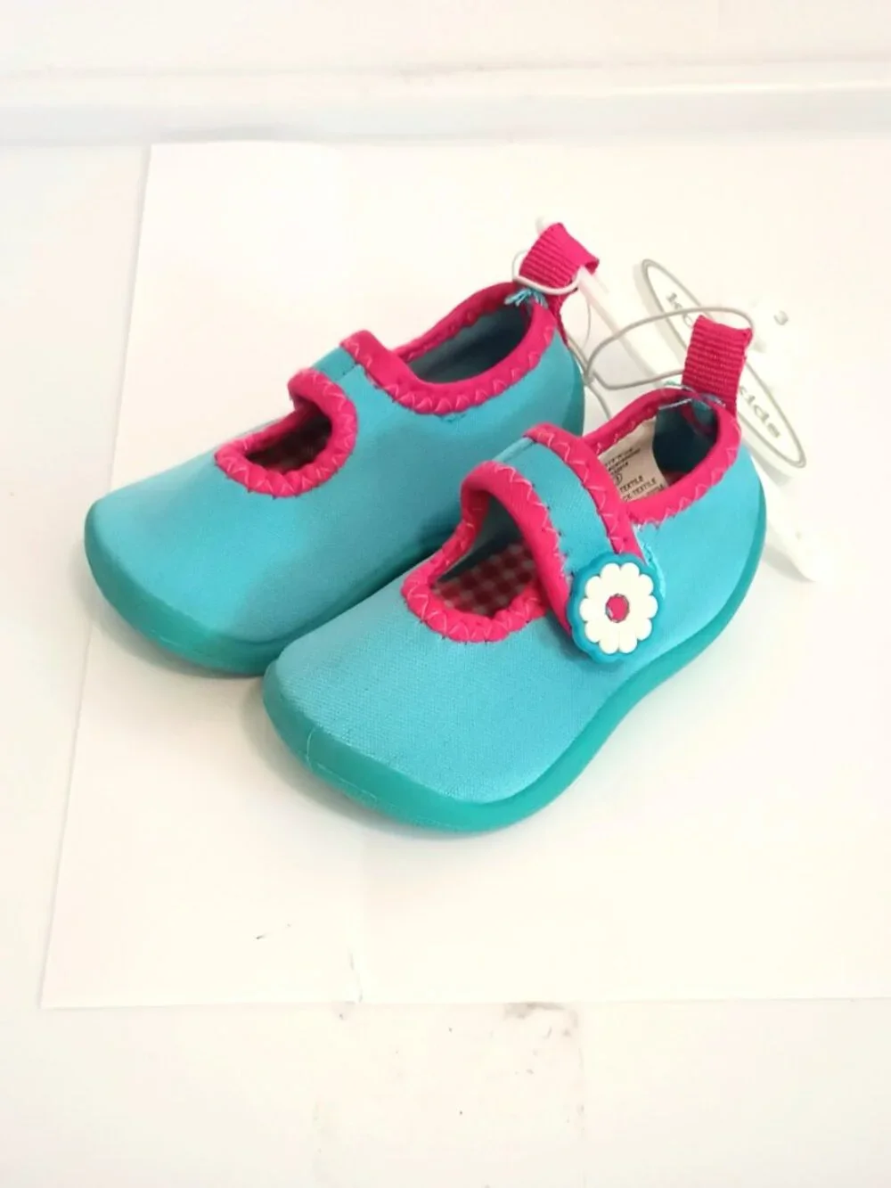 Koala Kids Blue Water Shoes 3 Maryjane Style with Pink Trim Hook & Loop Closure